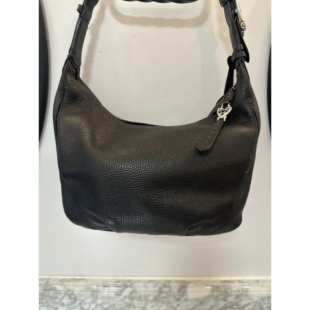 Brighton Masterpiece Nikki Black Leather Lace Hobo Shoulder Bag Heart Hardware
